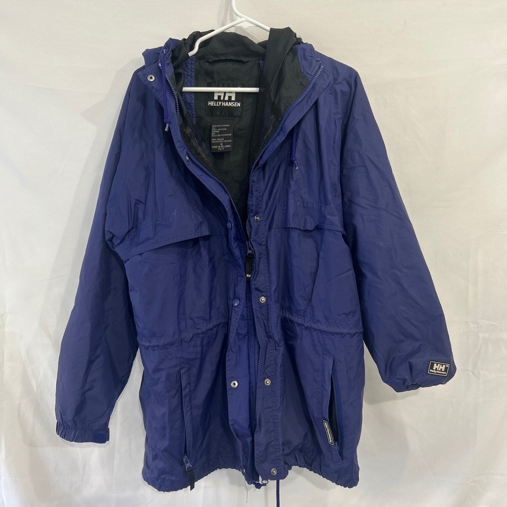 Helly Hansen Vintage Blue Rain Jacket Hooded Mesh Lined Parka Women Medium FS-T